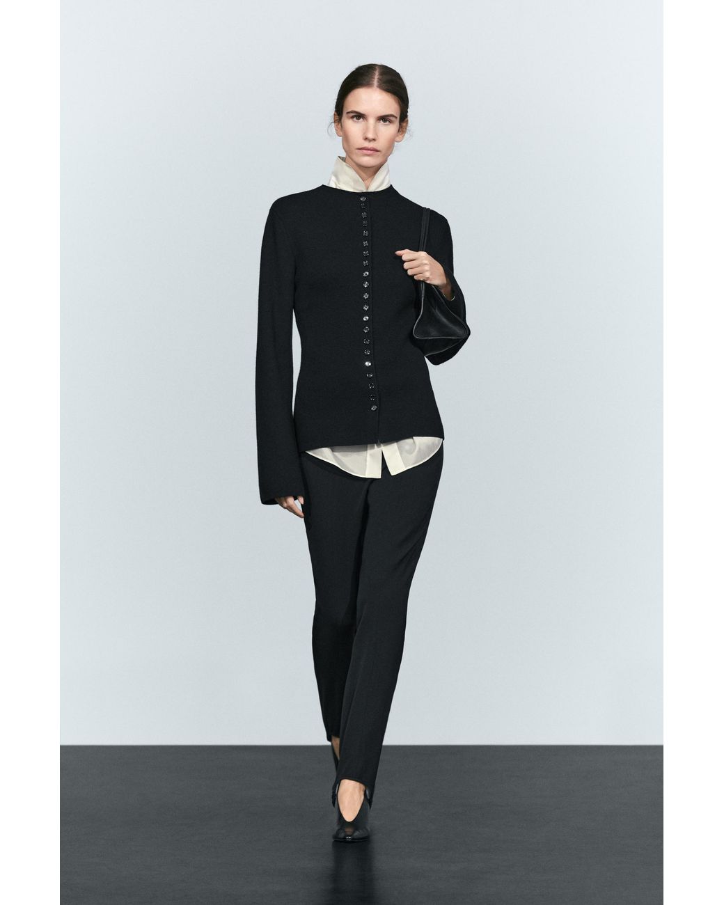 MASSIMO DUTTI Black Multi-Button Knit Cardigan