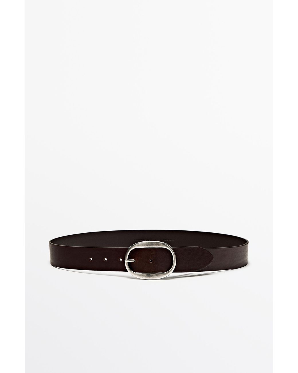 MASSIMO DUTTI White Nappa Leather Belt With Oval Buckle