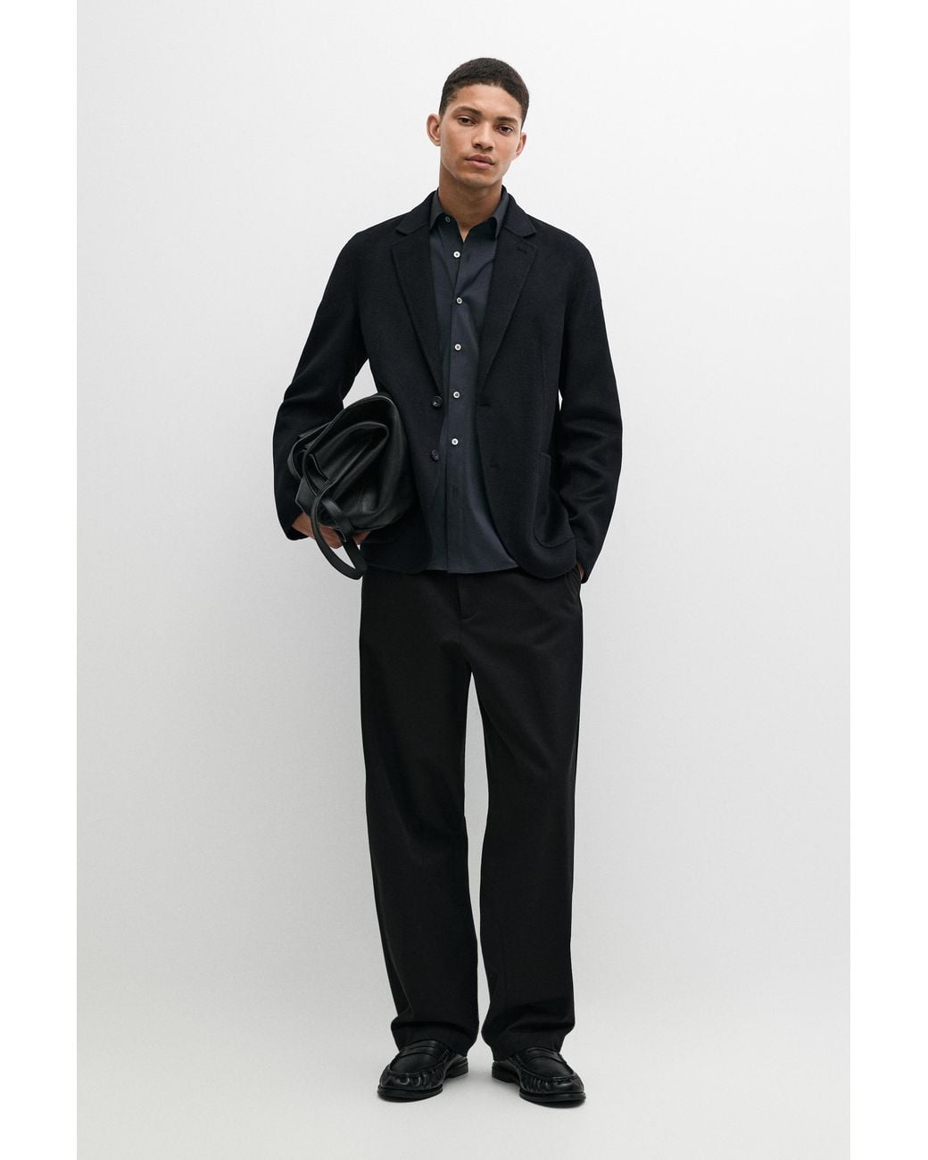 MASSIMO DUTTI Black Double-Faced Wool Blend Blazer for men