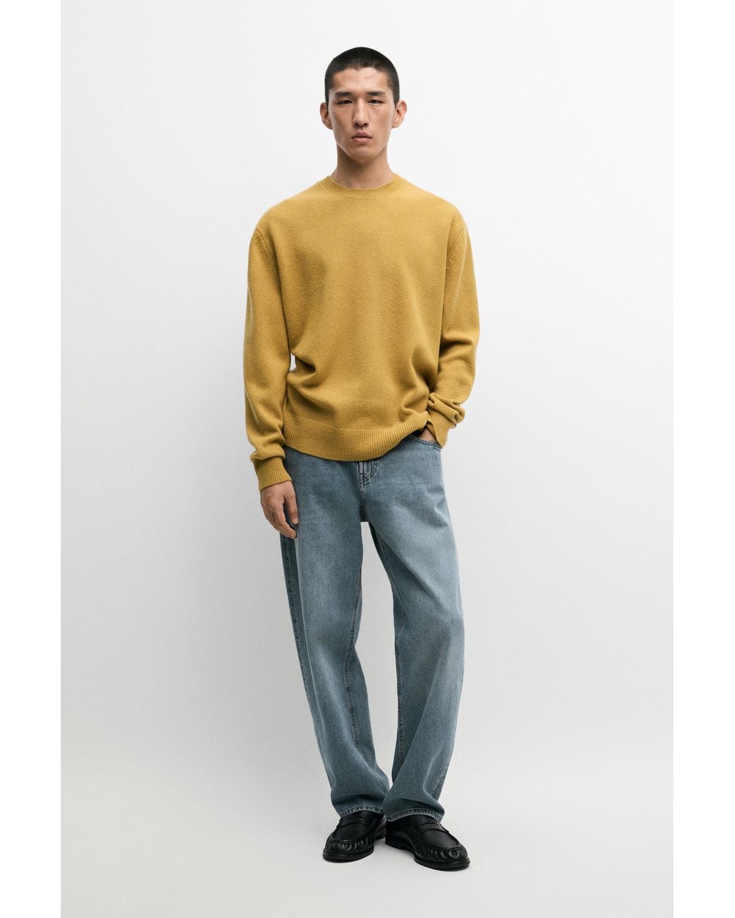 MASSIMO DUTTI Blue 100% Wool Knit Sweater With Round Neck for men