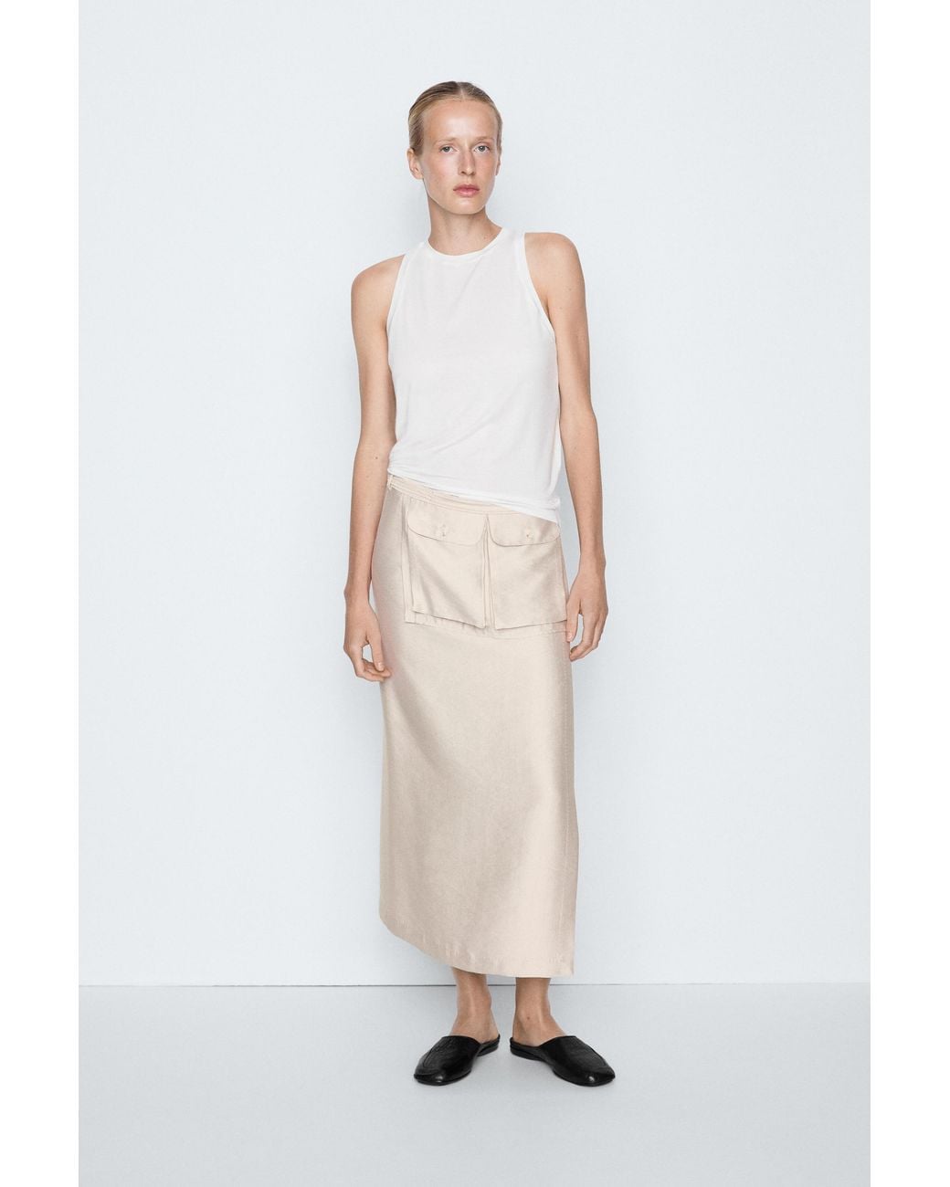 MASSIMO DUTTI White Silk Blend Sleeveless Top