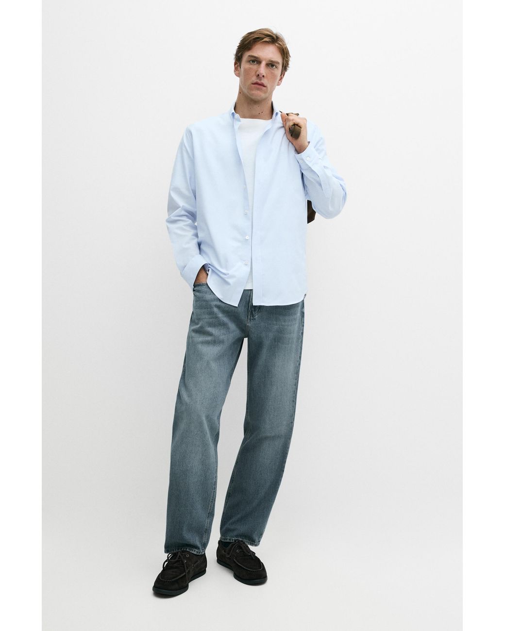 MASSIMO DUTTI Blue 100% Cotton Regular Fit Striped Shirt for men