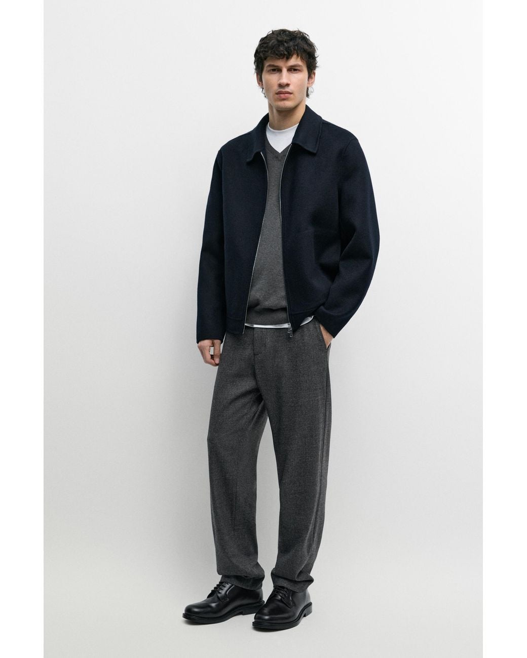 MASSIMO DUTTI Blue Wool Blend Jogger Fit Pants for men