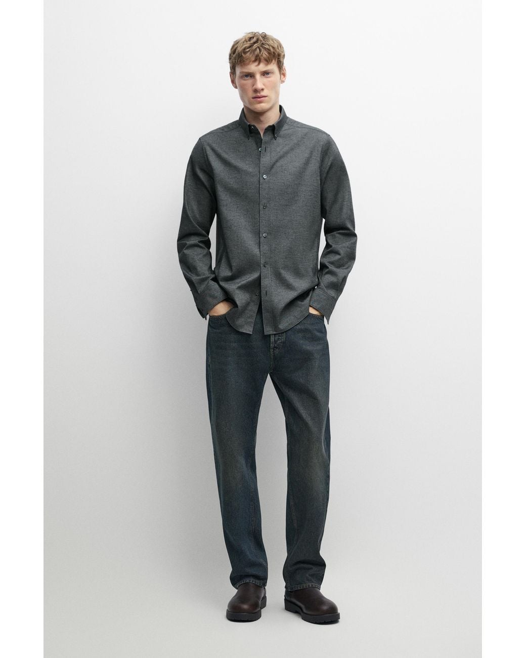 MASSIMO DUTTI Blue Regular Fit Oxford 100% Cotton Shirt for men