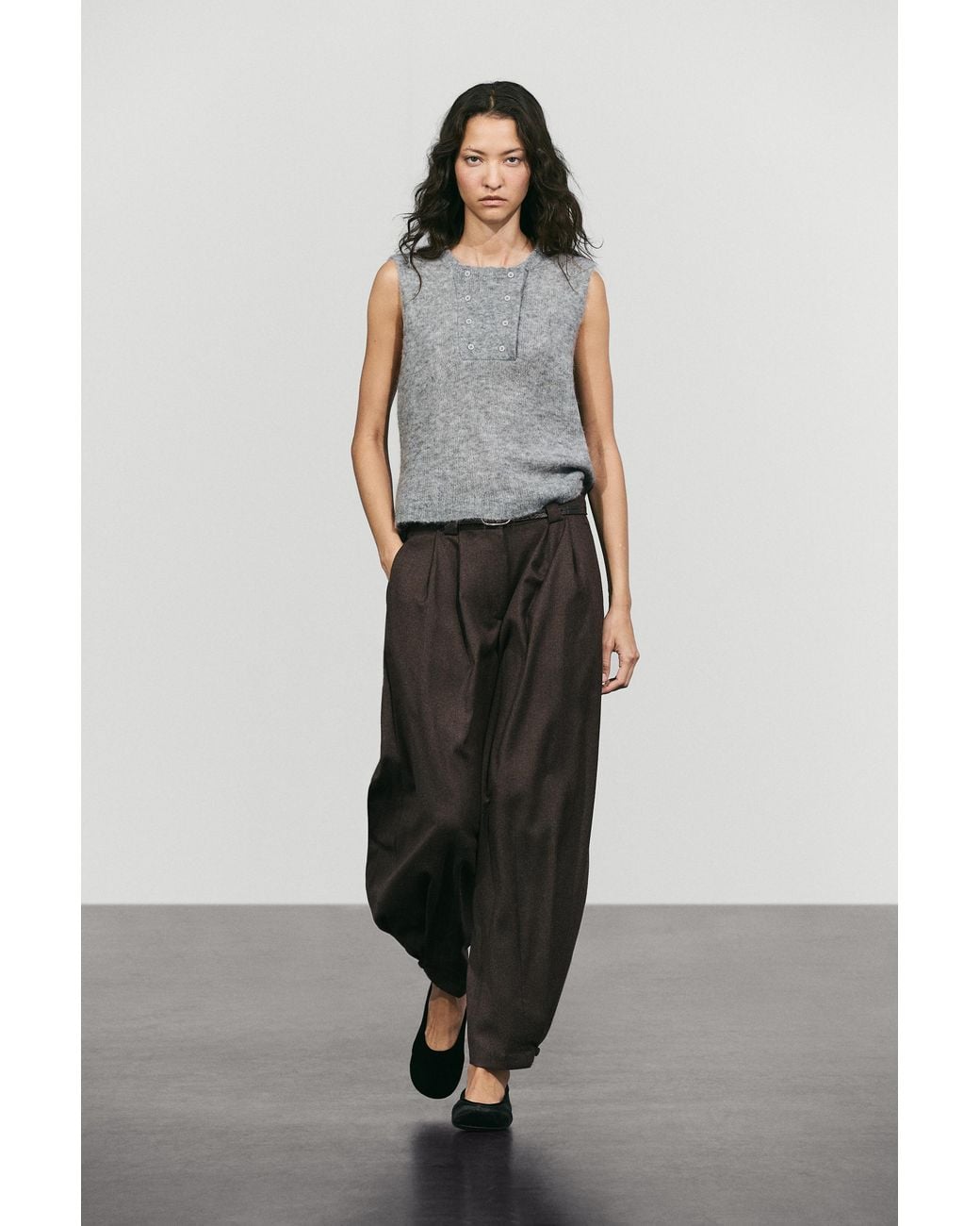 MASSIMO DUTTI Multicolor Wool-Blend Button-Detail Knit Top