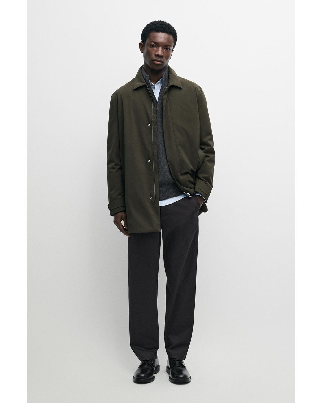 MASSIMO DUTTI Green Ultralight Technical Fabric Trench Coat for men