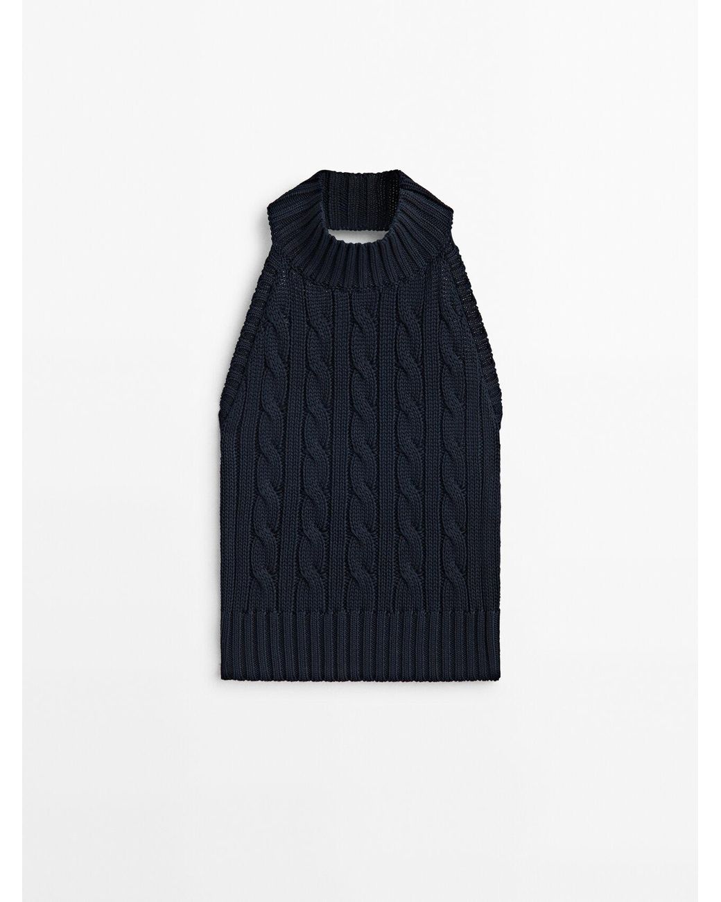 MASSIMO DUTTI Cableknit Top With Open Back in Blue Lyst