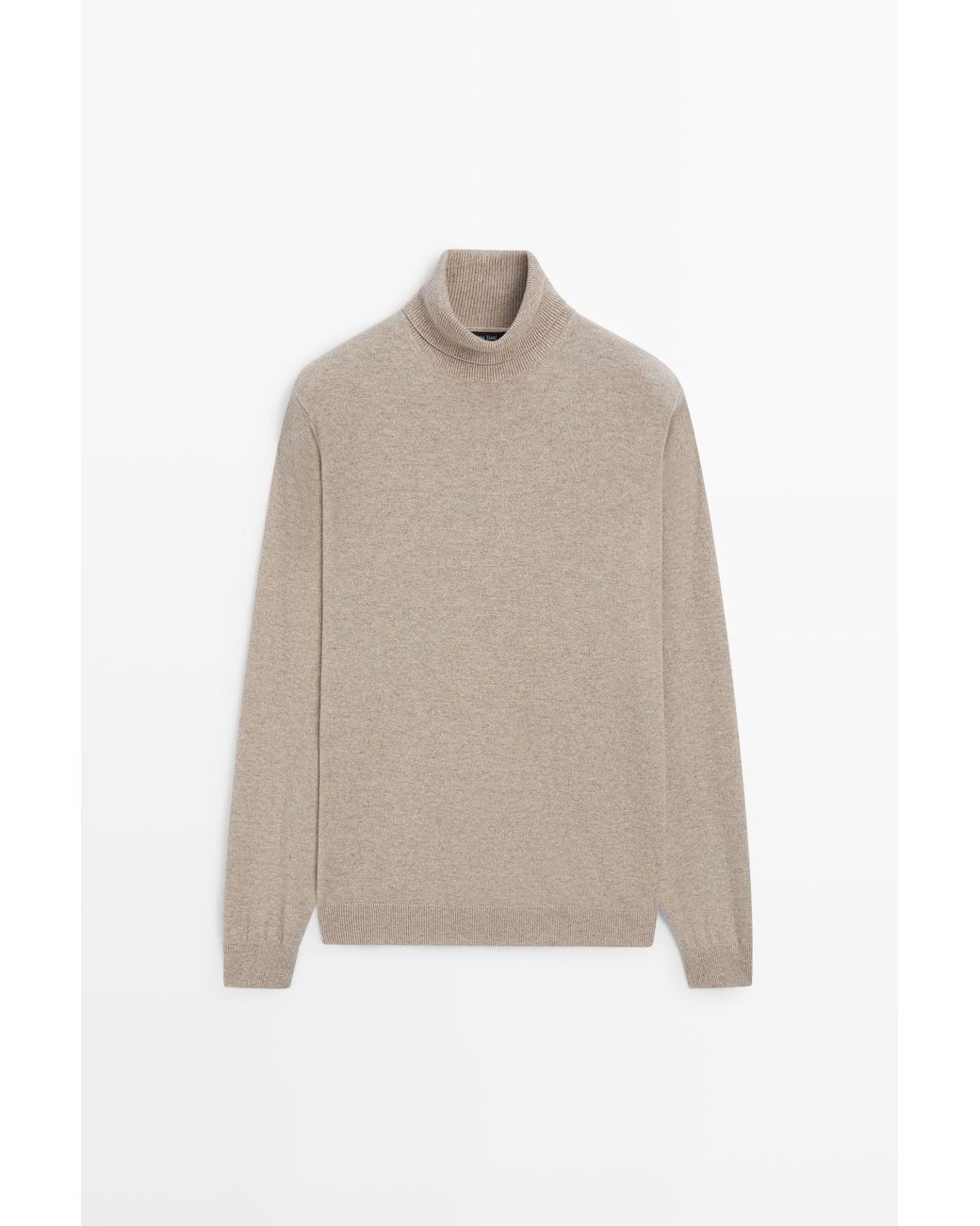 MASSIMO DUTTI Natural 100% Wool Knit Turtleneck Sweater for men