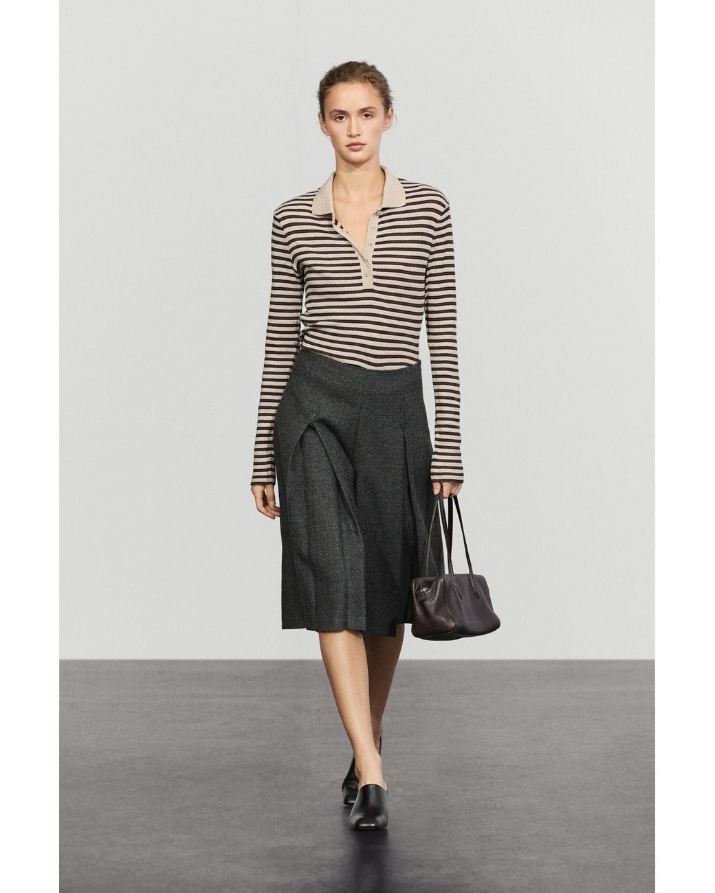 MASSIMO DUTTI Gray Pleated Skort Pants With Detail