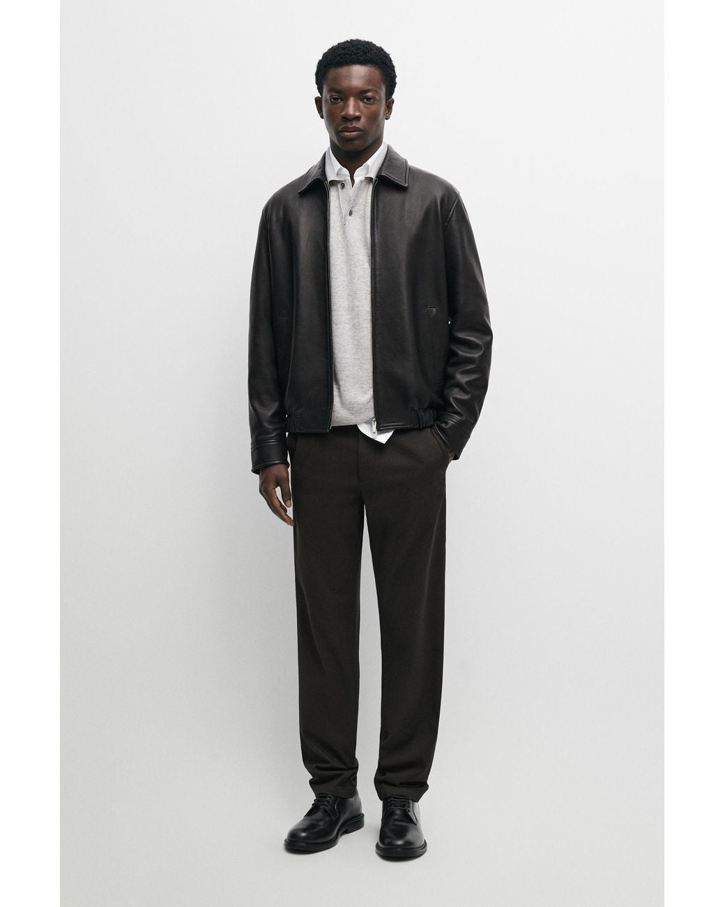MASSIMO DUTTI Black Cotton Blend Slim Fit Pants for men