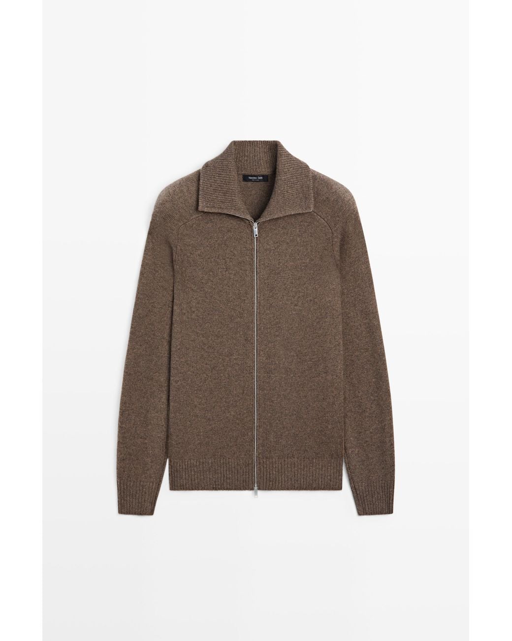MASSIMO DUTTI Brown Wool Blend Zip-Up Knit Cardigan for men
