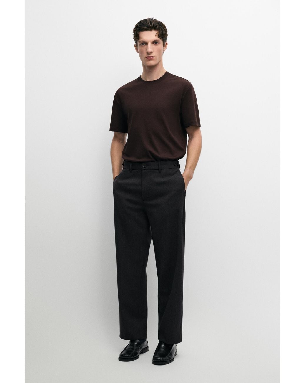 MASSIMO DUTTI Black Short Sleeve Seam Detail T-Shirt for men
