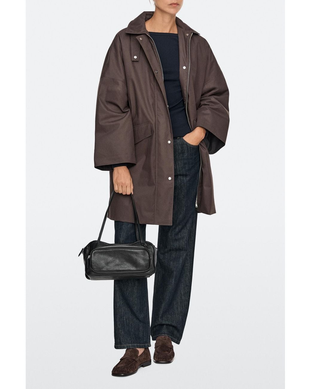 MASSIMO DUTTI Black Medium Nappa Leather Bowling Bag