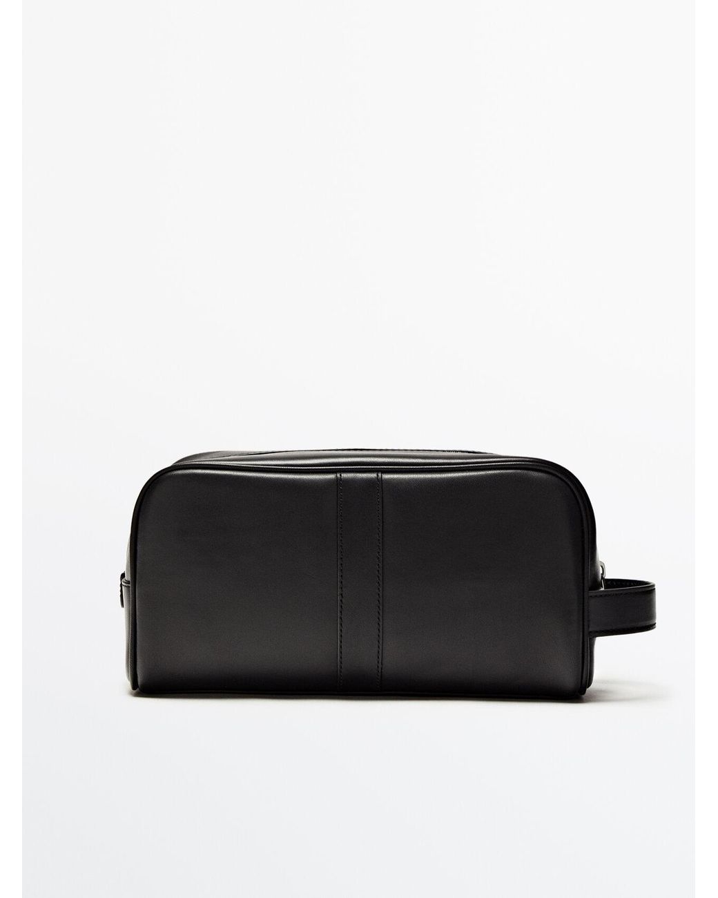 MASSIMO DUTTI Leather Toiletry Bag With Zip in Black for Men | Lyst