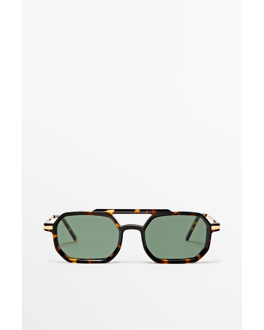MASSIMO DUTTI Green Double-Bridge Tortoiseshell Sunglasses