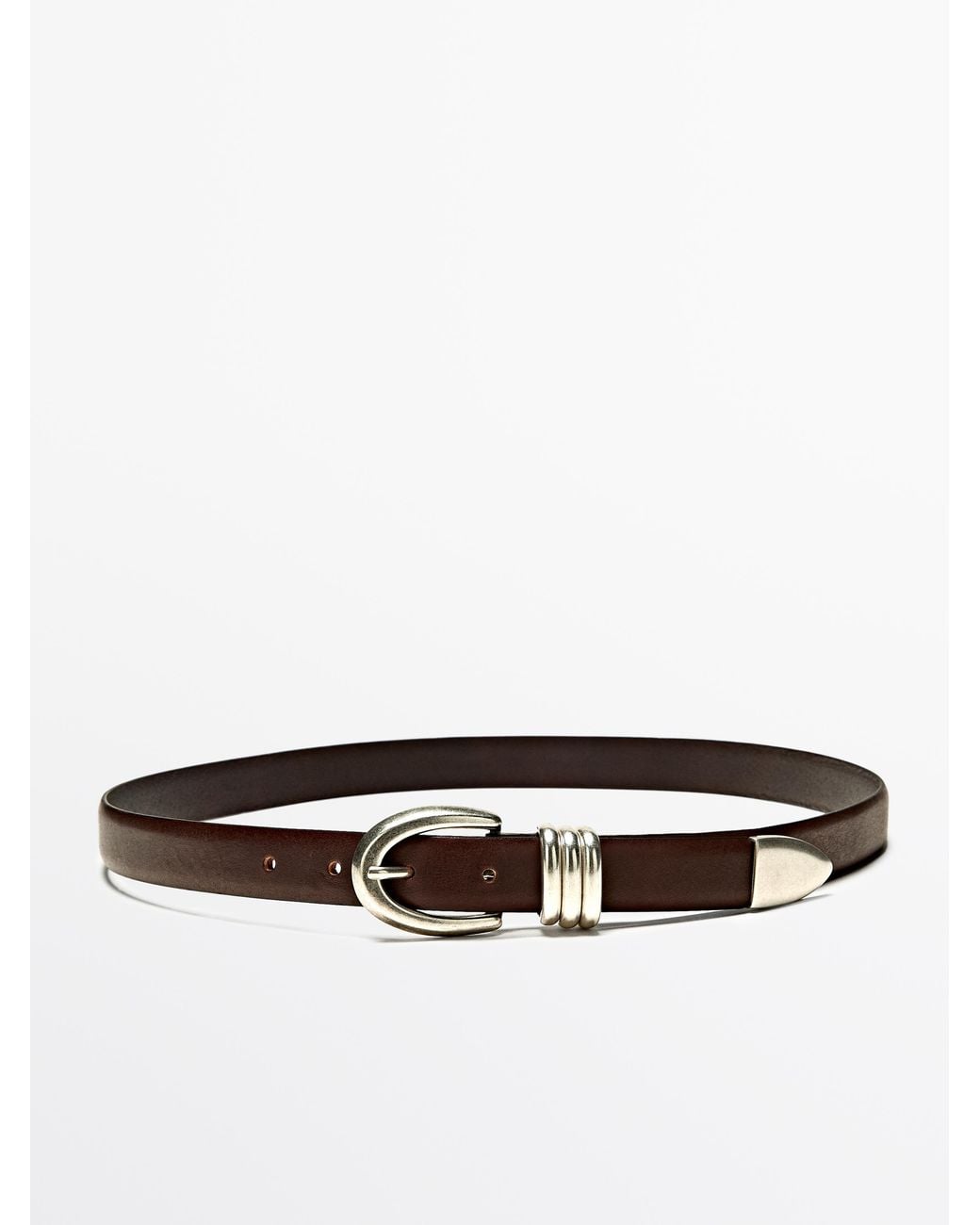 MASSIMO DUTTI White Nappa Leather Belt With Metal Detail