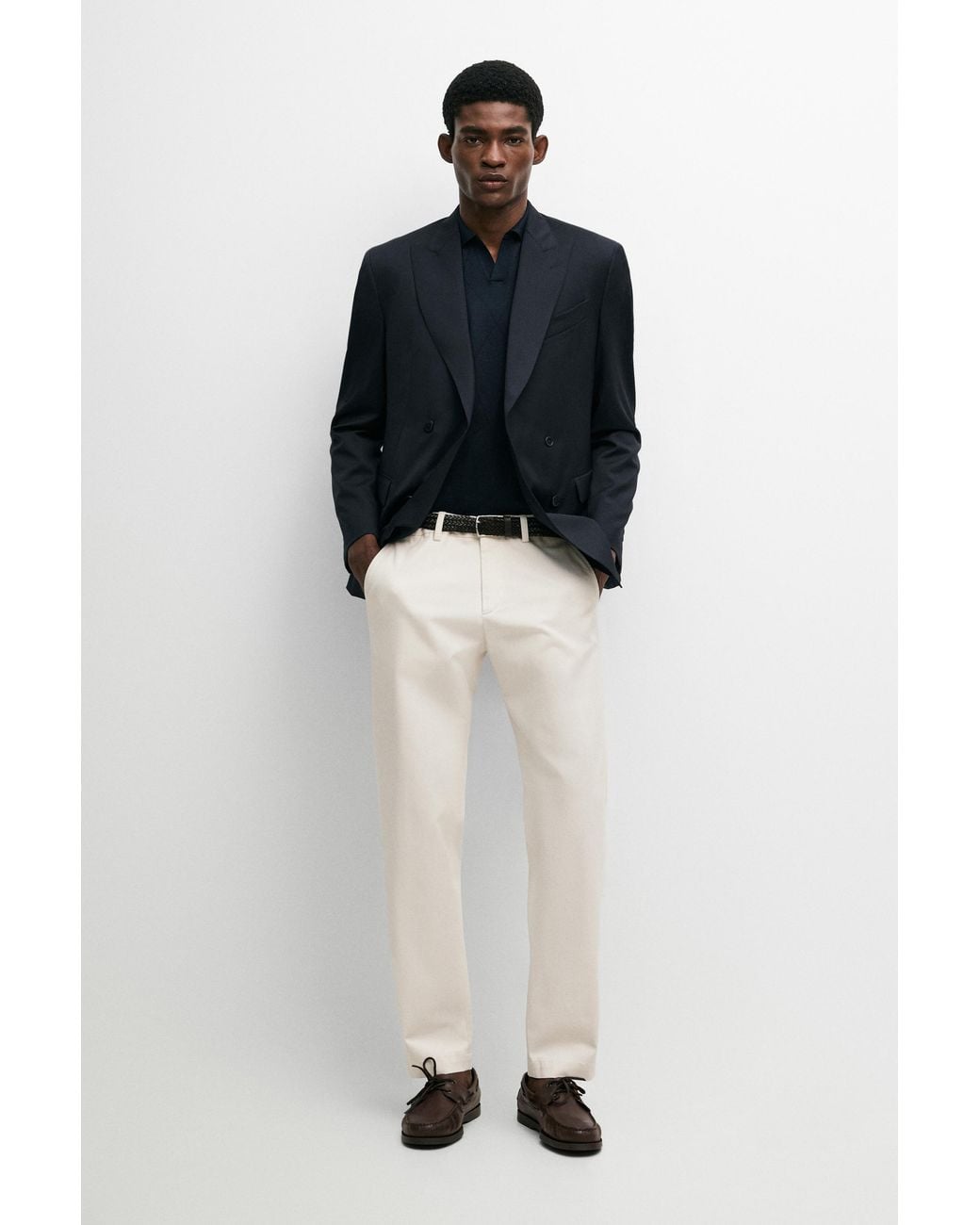 MASSIMO DUTTI Black Cotton Blend Slim Fit Pants for men