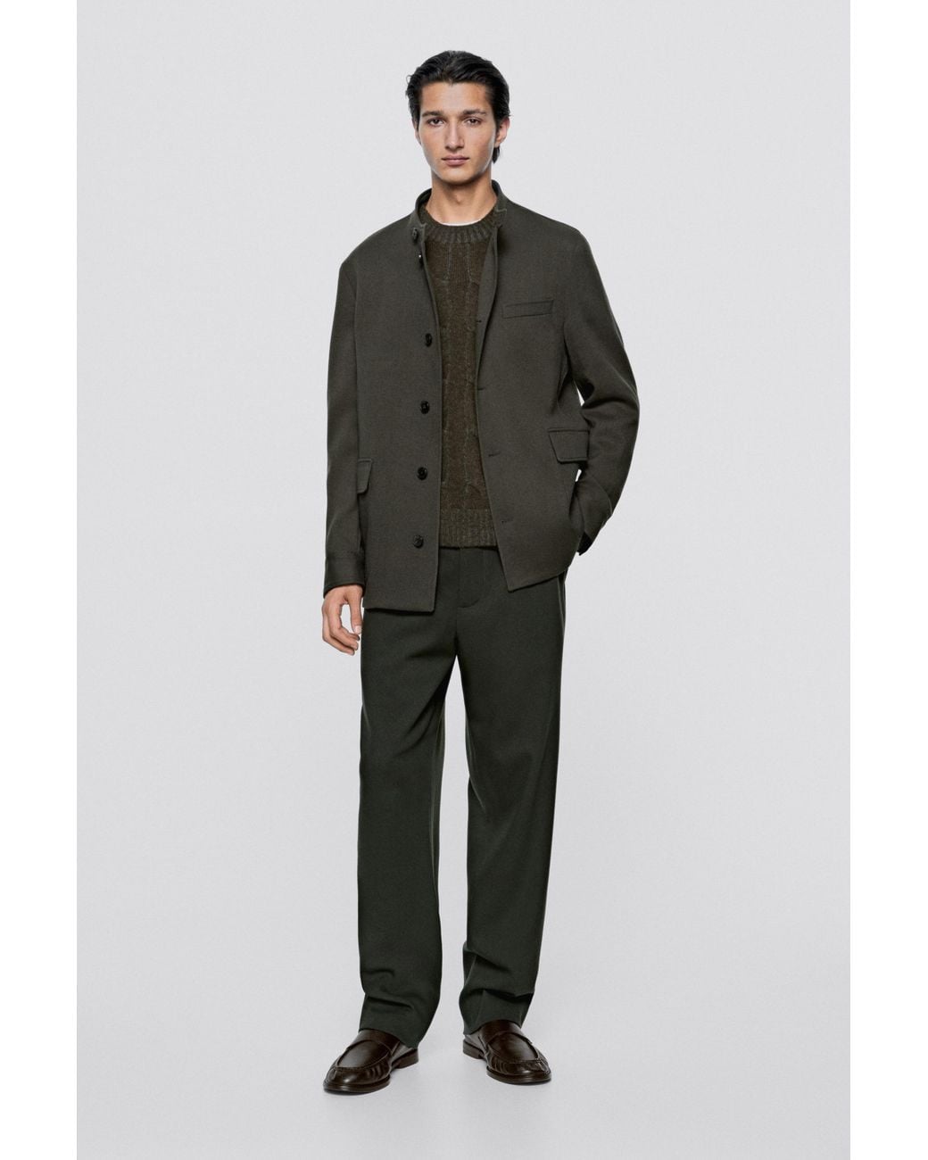 MASSIMO DUTTI Green 100% Wool Total-Look Pants for men