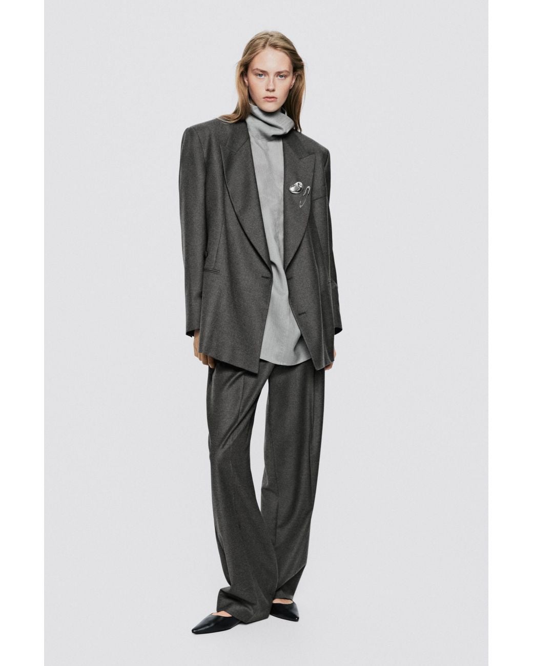 MASSIMO DUTTI Gray Flannel Suit Pants