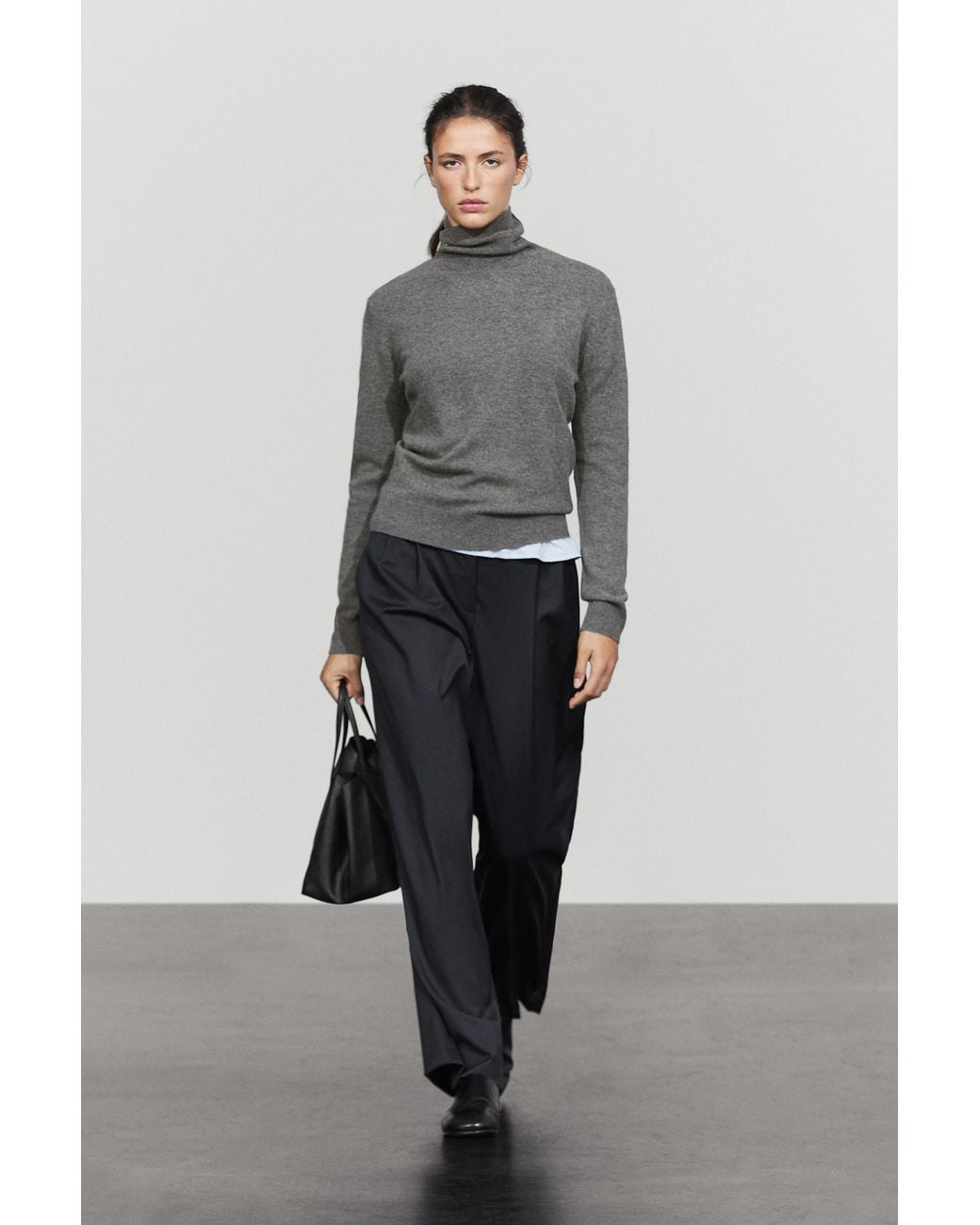 MASSIMO DUTTI Gray Wool-Blend Knit Turtleneck Sweater