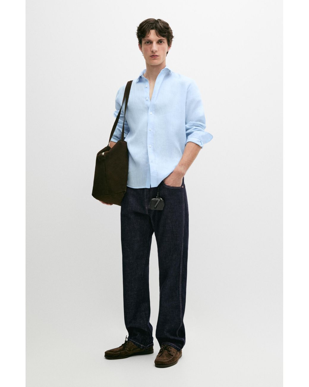 MASSIMO DUTTI Blue 100% Linen Slim Fit Shirt for men