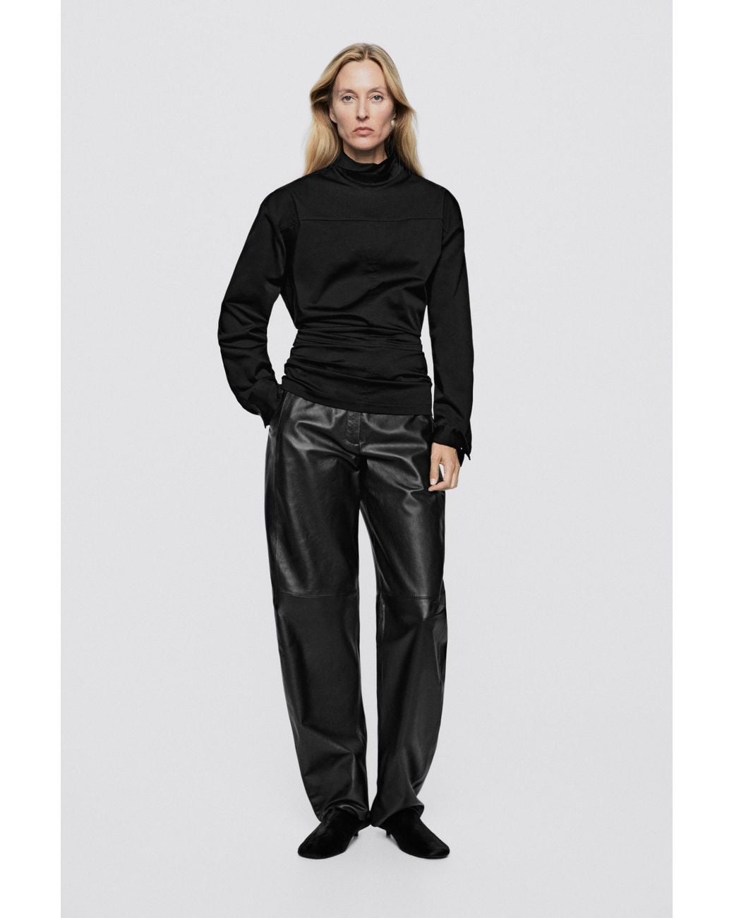 MASSIMO DUTTI Black High Neck Zip Blouse