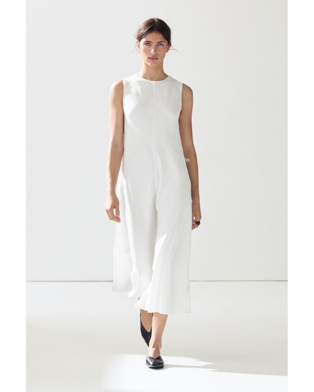 MASSIMO DUTTI White Flowing Linen Midi Dress