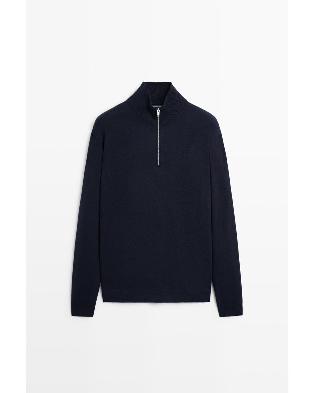 MASSIMO DUTTI Blue Mock Neck Knit Sweater With Zip for men