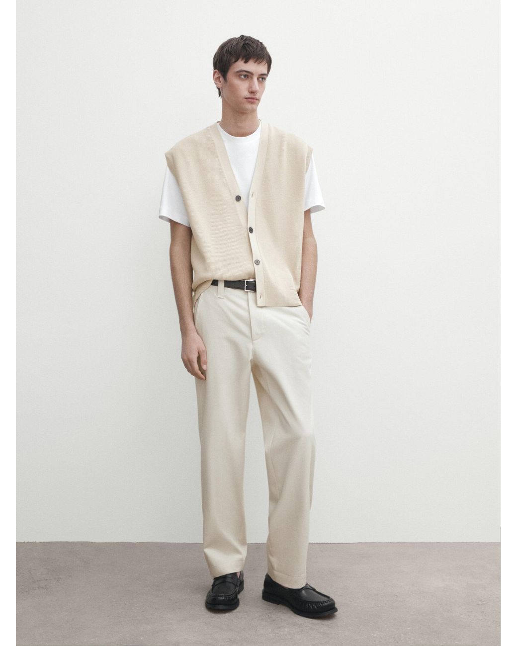 Chaleco Punto Cuello Pico Botones MASSIMO DUTTI de hombre de color Blanco Lyst