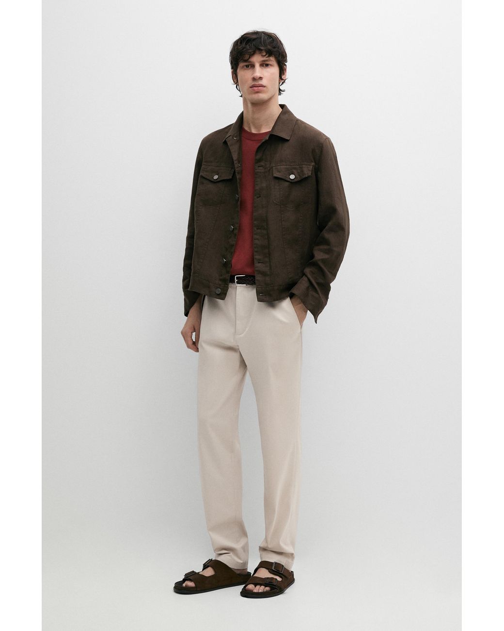 MASSIMO DUTTI Natural Cotton Blend Slim Fit Pants for men