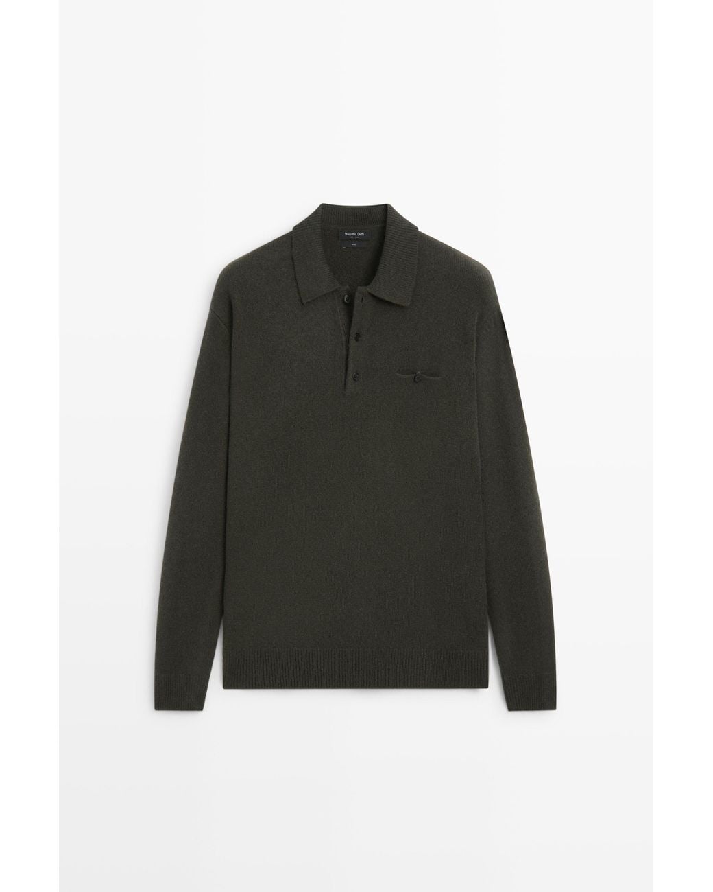 MASSIMO DUTTI Black 100% Wool Knit Polo Collar Sweater for men