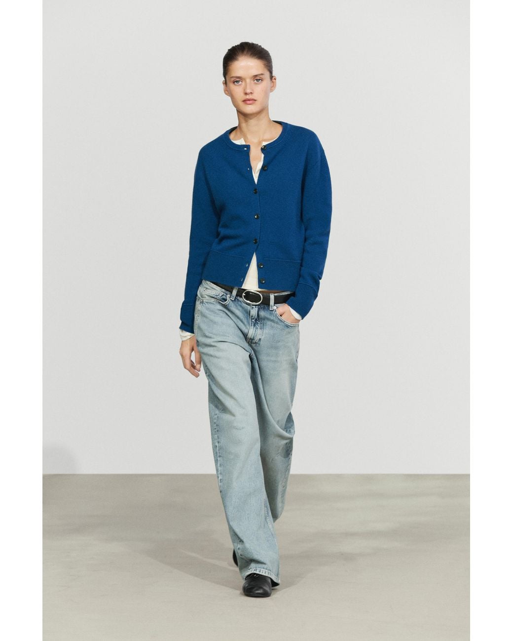MASSIMO DUTTI Blue 100% Wool Short Knit Cardigan