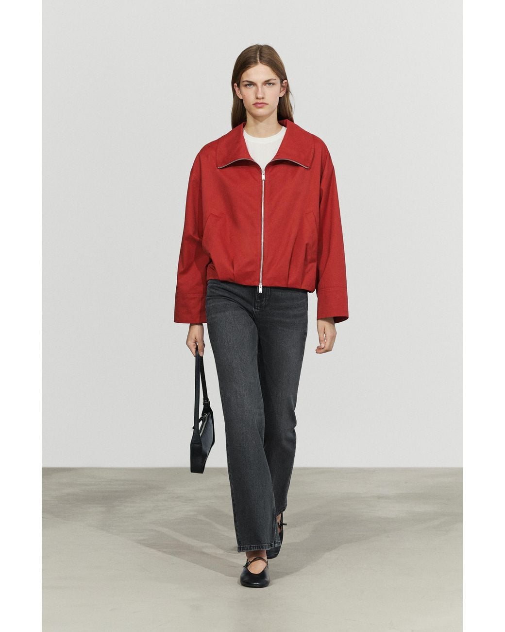 MASSIMO DUTTI Cotton Blend Gathered Bomber Jacket