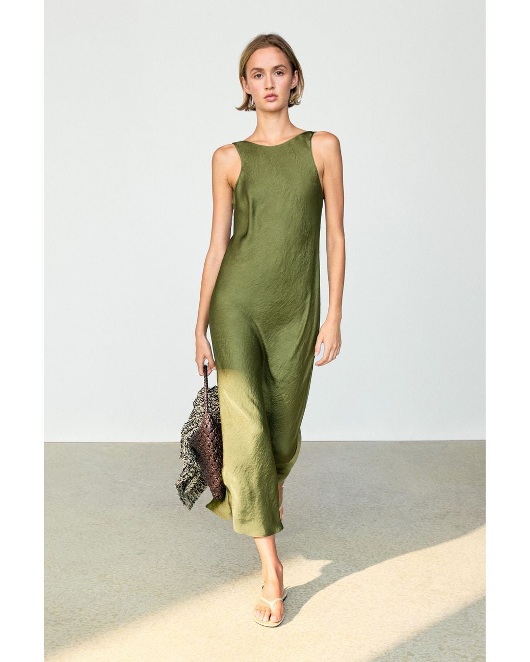 MASSIMO DUTTI Green Flowing Midi Dress