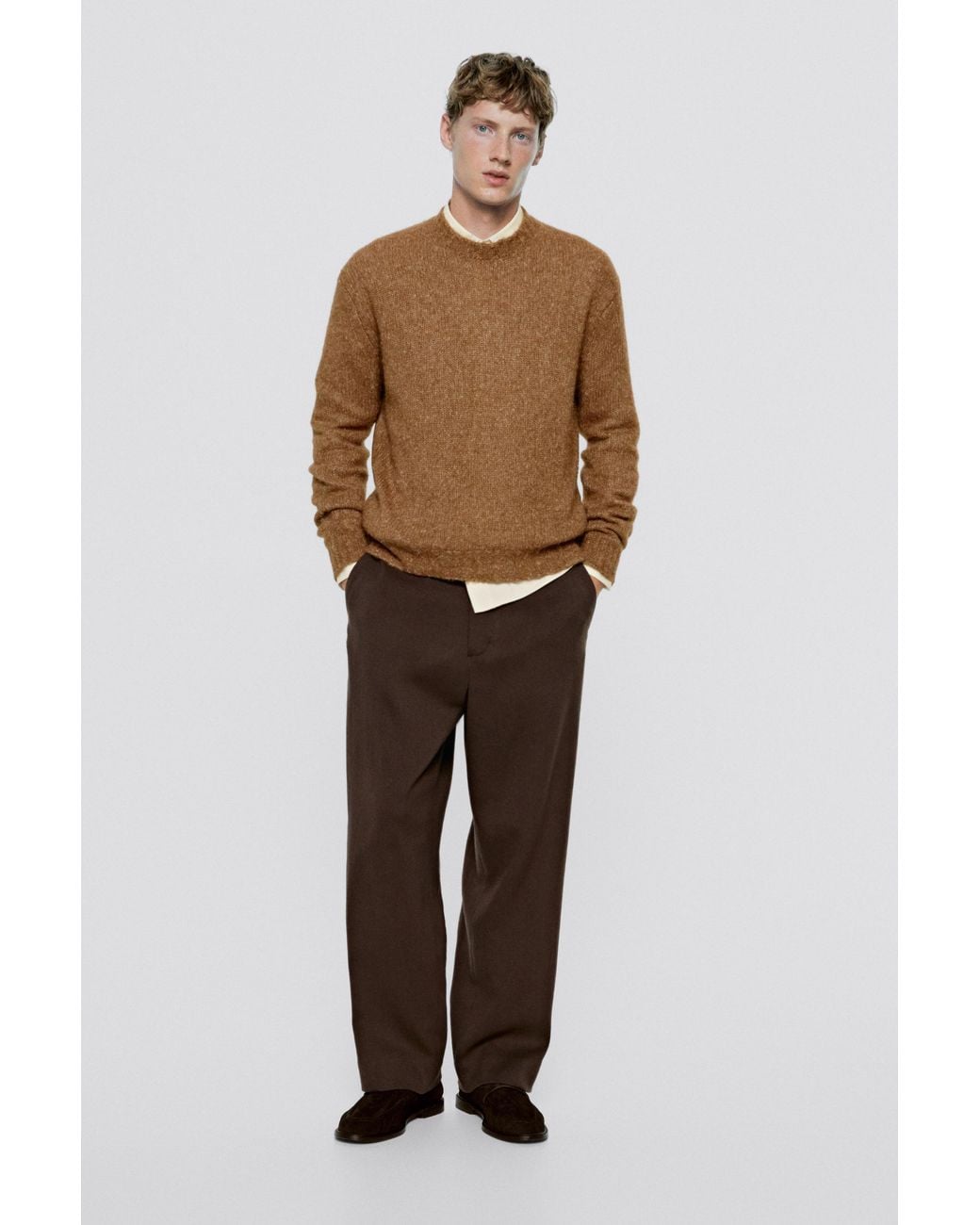MASSIMO DUTTI Natural Flecked Knit Sweater for men