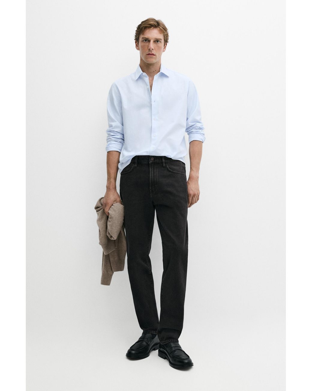 MASSIMO DUTTI White 100% Cotton Regular Fit Shirt for men