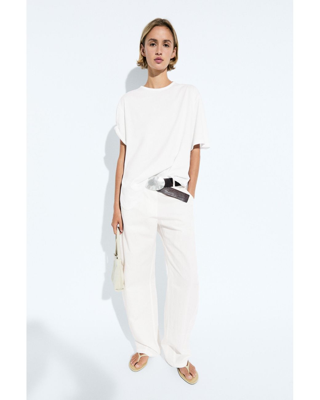 Camiseta Fluida 100% Algodón MASSIMO DUTTI de color White