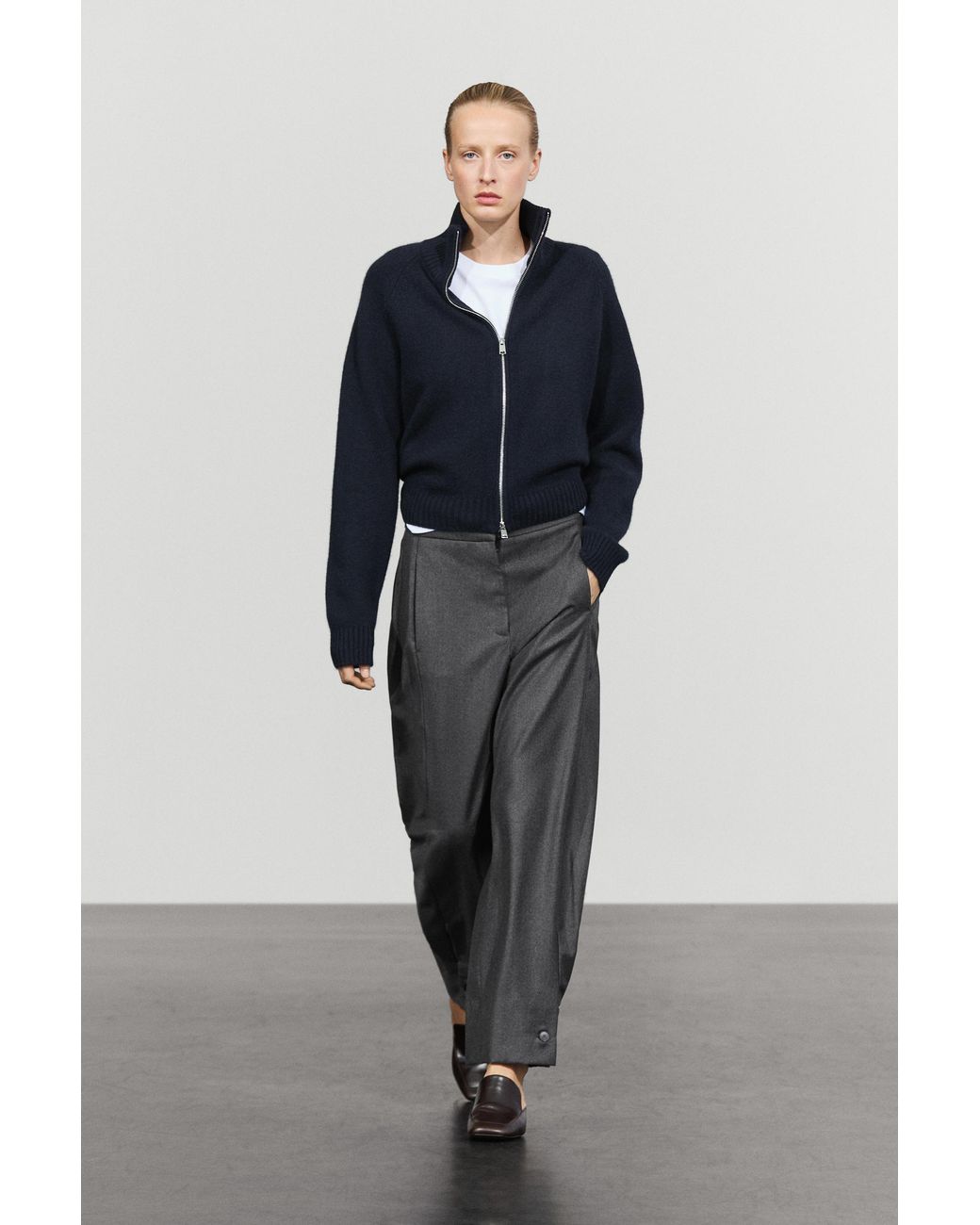 MASSIMO DUTTI Blue 100% Cashmere Zip-Up Knit Cardigan