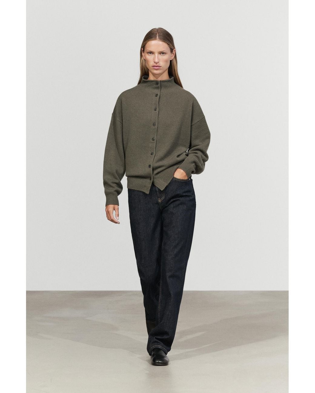 MASSIMO DUTTI Green 100% Cashmere Knit Cardigan