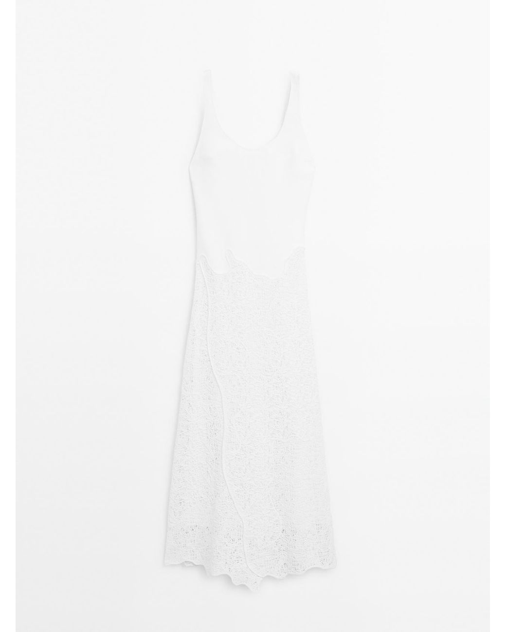 MASSIMO DUTTI Cotton Blend Flounce Midi Dress in White | Lyst UK