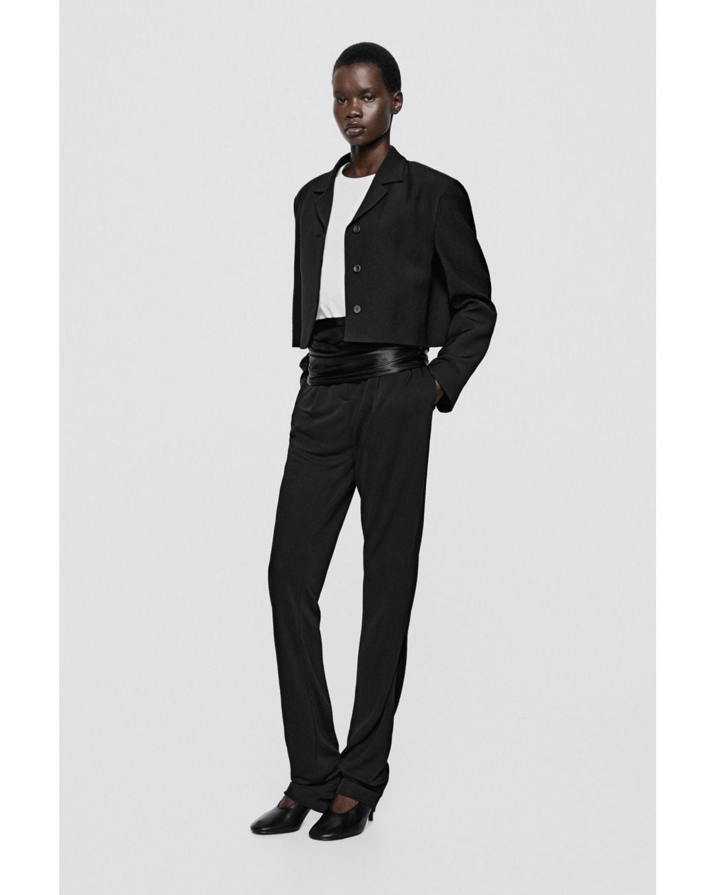 MASSIMO DUTTI Black Short Wool Blazer