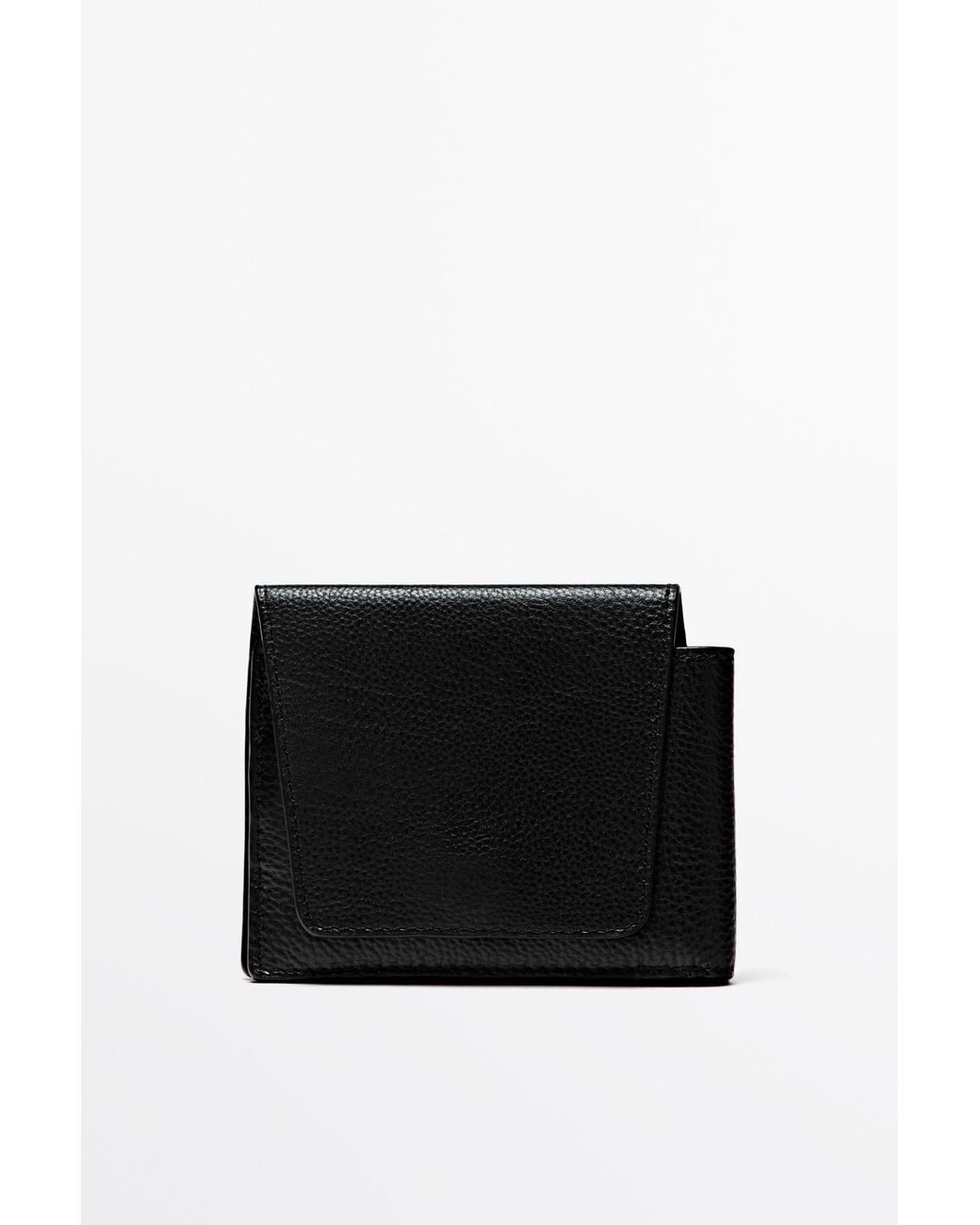 MASSIMO DUTTI Black Nappa Leather Flap Wallet for men