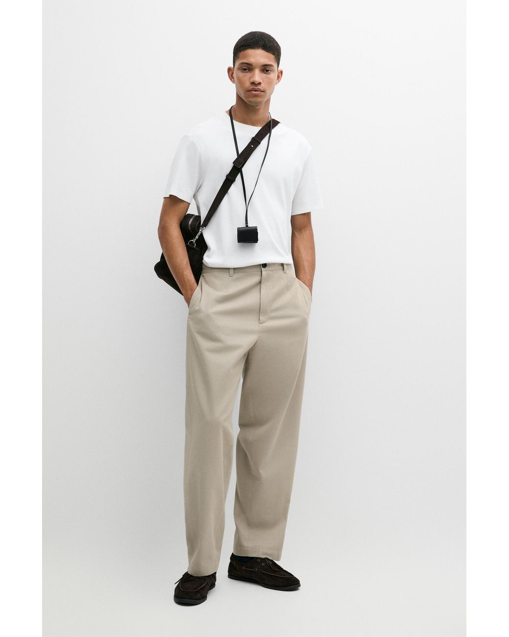 MASSIMO DUTTI White Relaxed Fit Short Sleeve Cotton T-Shirt for men
