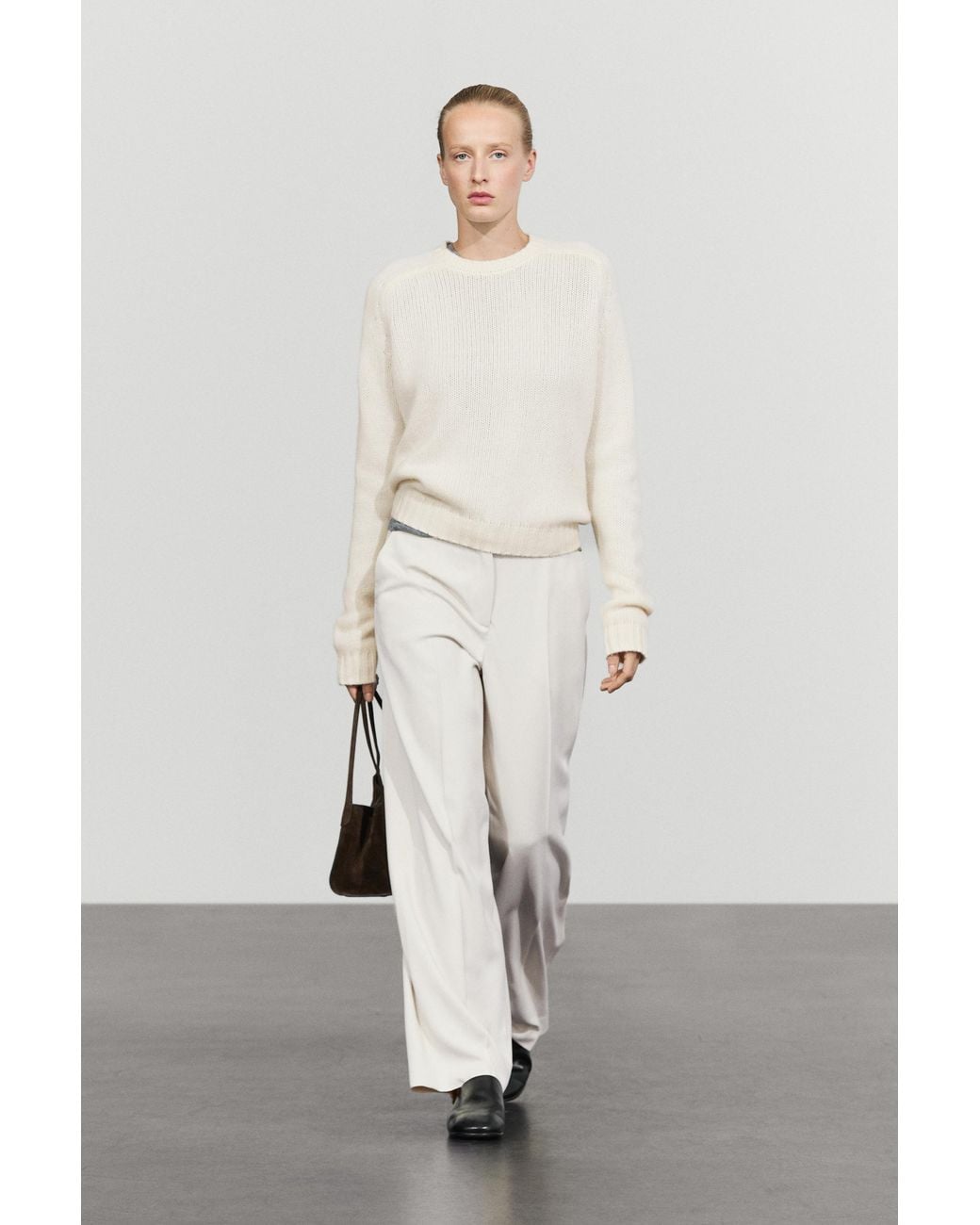 MASSIMO DUTTI White 100% Cashmere Knit Sweater