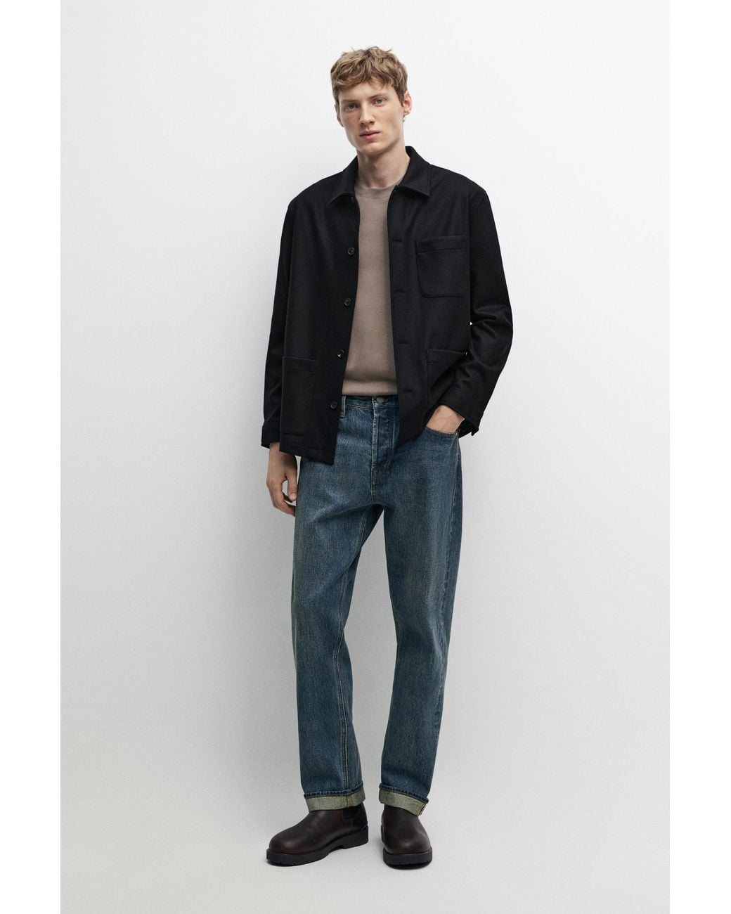 MASSIMO DUTTI Blue 100% Wool Overshirt With Pockets for men
