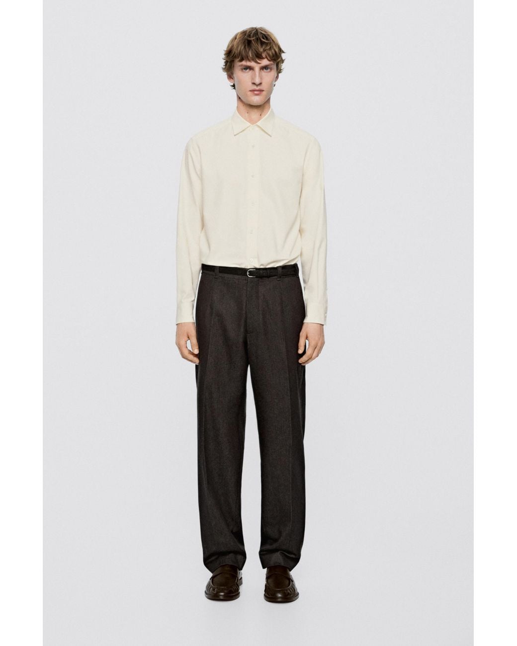 MASSIMO DUTTI White Regular Fit Cotton-Blend Shirt for men