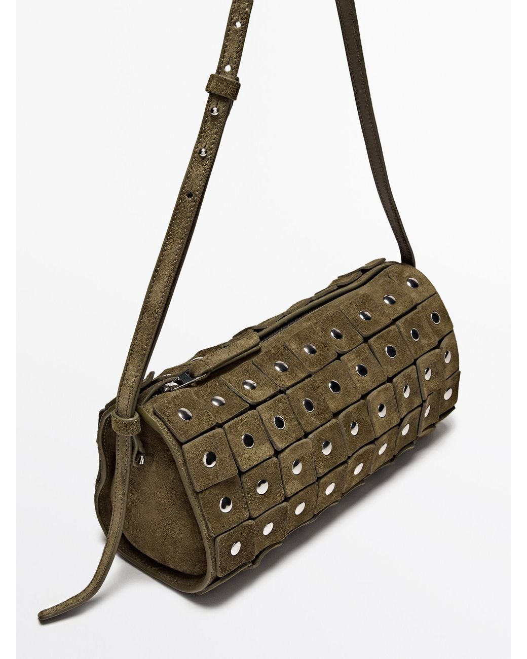 MASSIMO DUTTI Studded Split Suede Barrel Bag in Grey Lyst UK