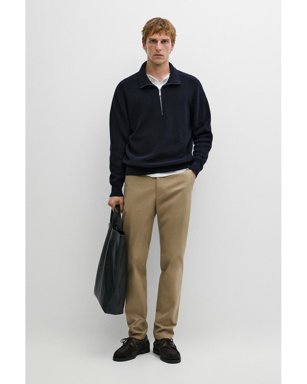 MASSIMO DUTTI Natural Cotton Blend Slim Fit Pants for men