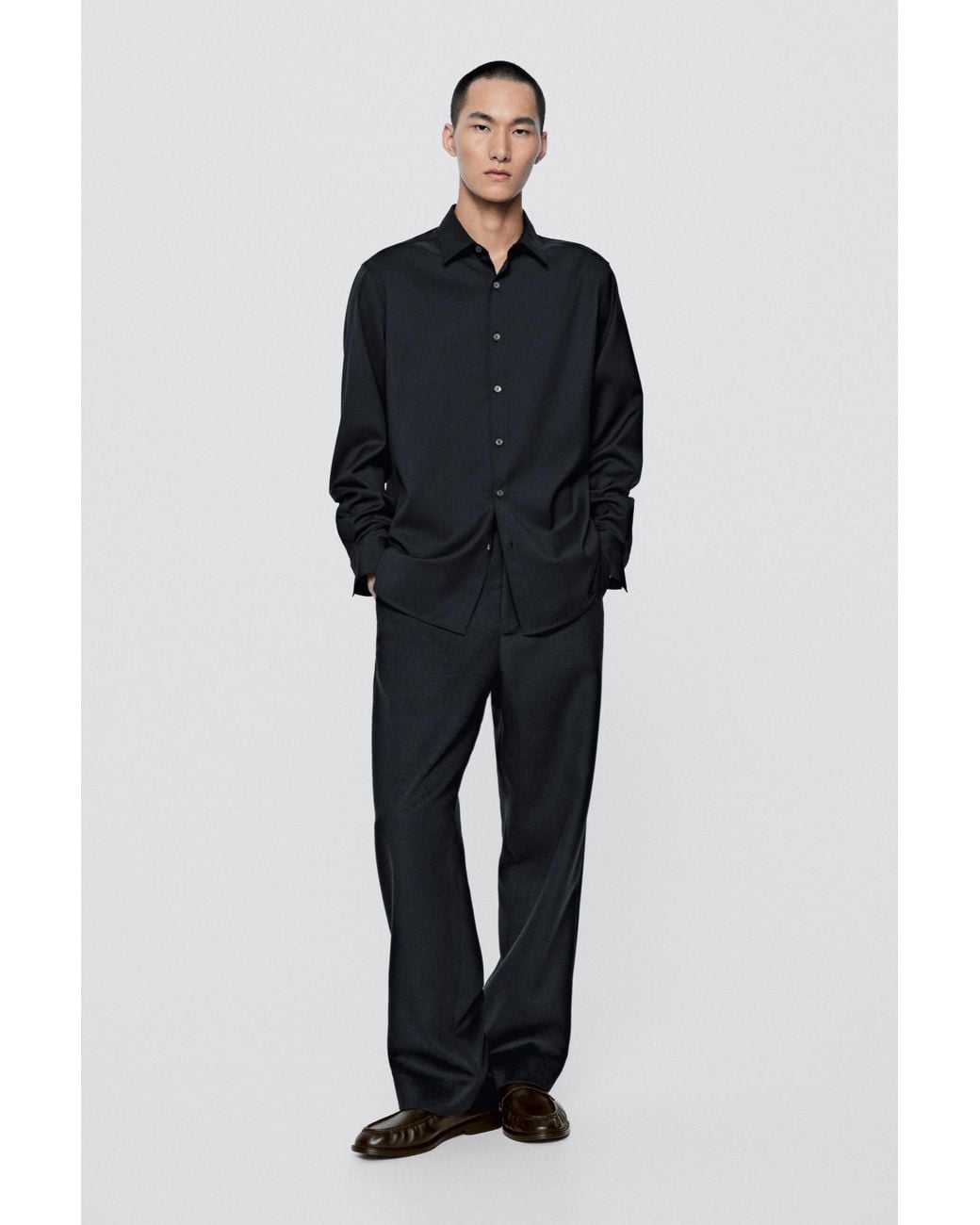 MASSIMO DUTTI Blue Suede Regular Fit Shirt for men