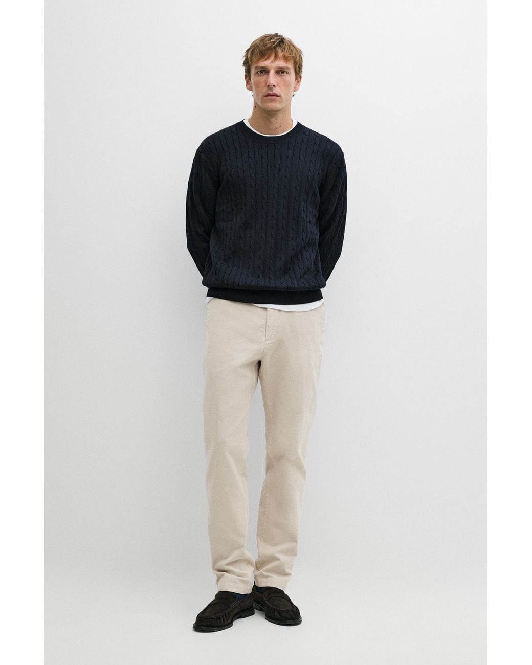 MASSIMO DUTTI White Slim Fit Corduroy Pants for men